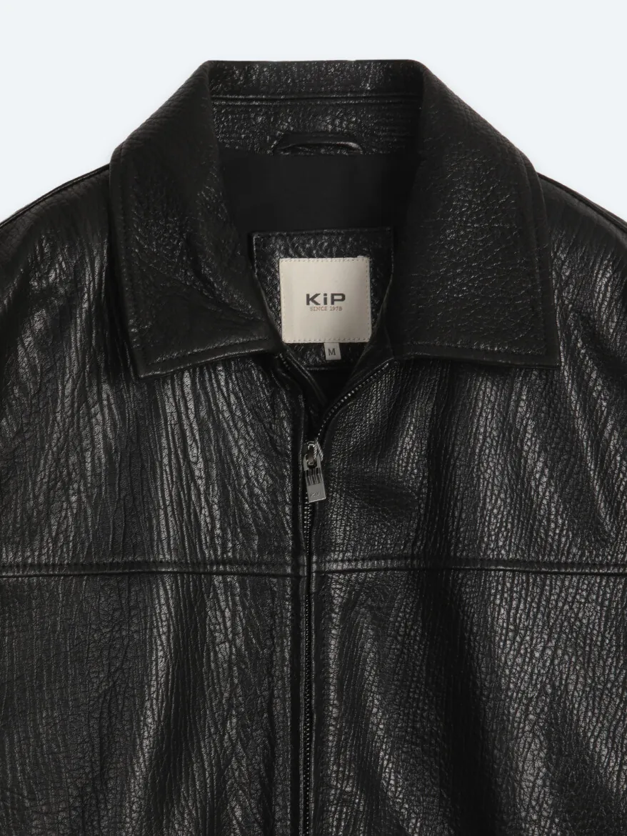Siyah Regular Fit Gömlek Yaka Casual Deri Deri Mont - 9