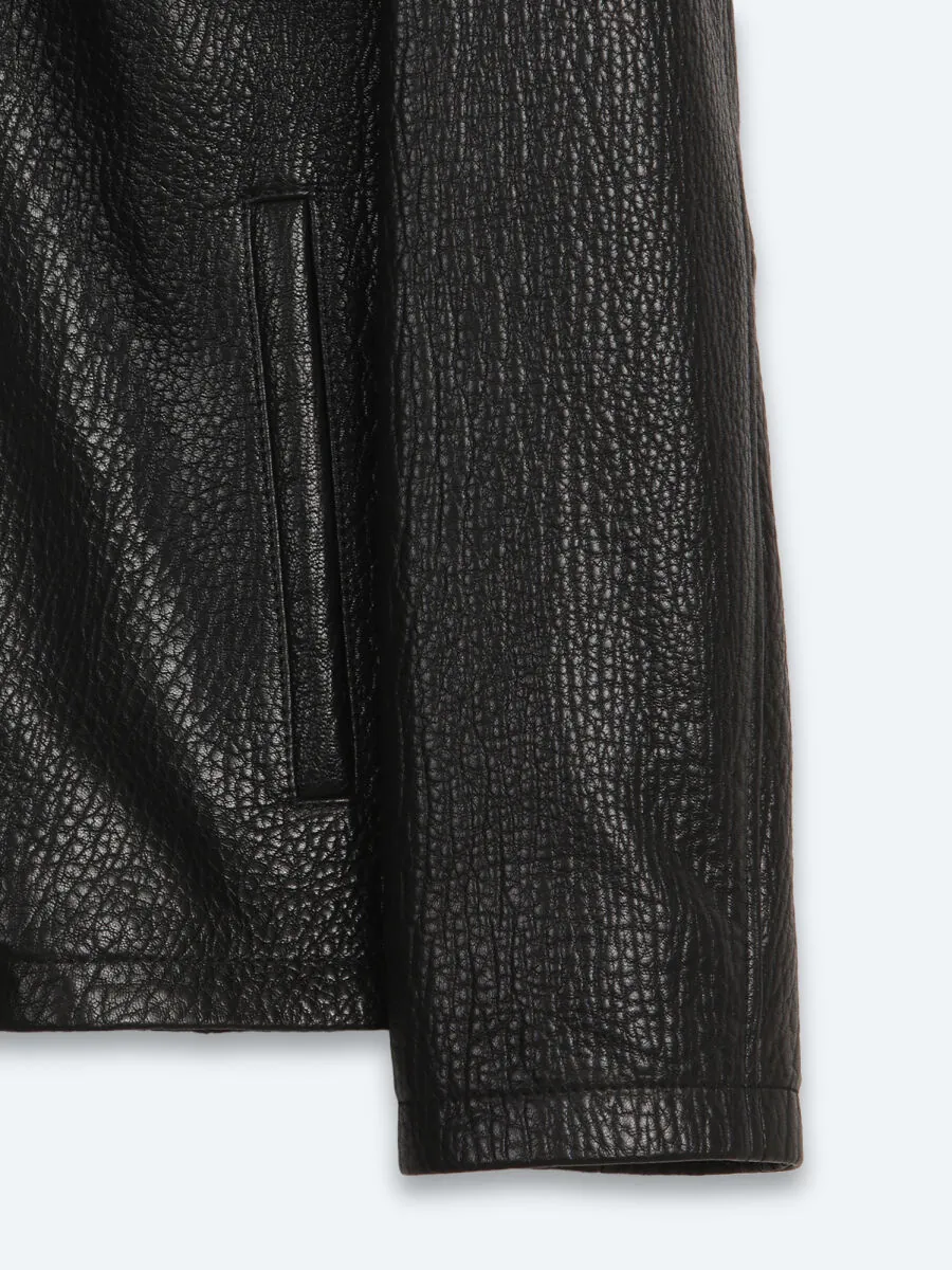 Siyah Regular Fit Gömlek Yaka Casual Deri Deri Mont - 10