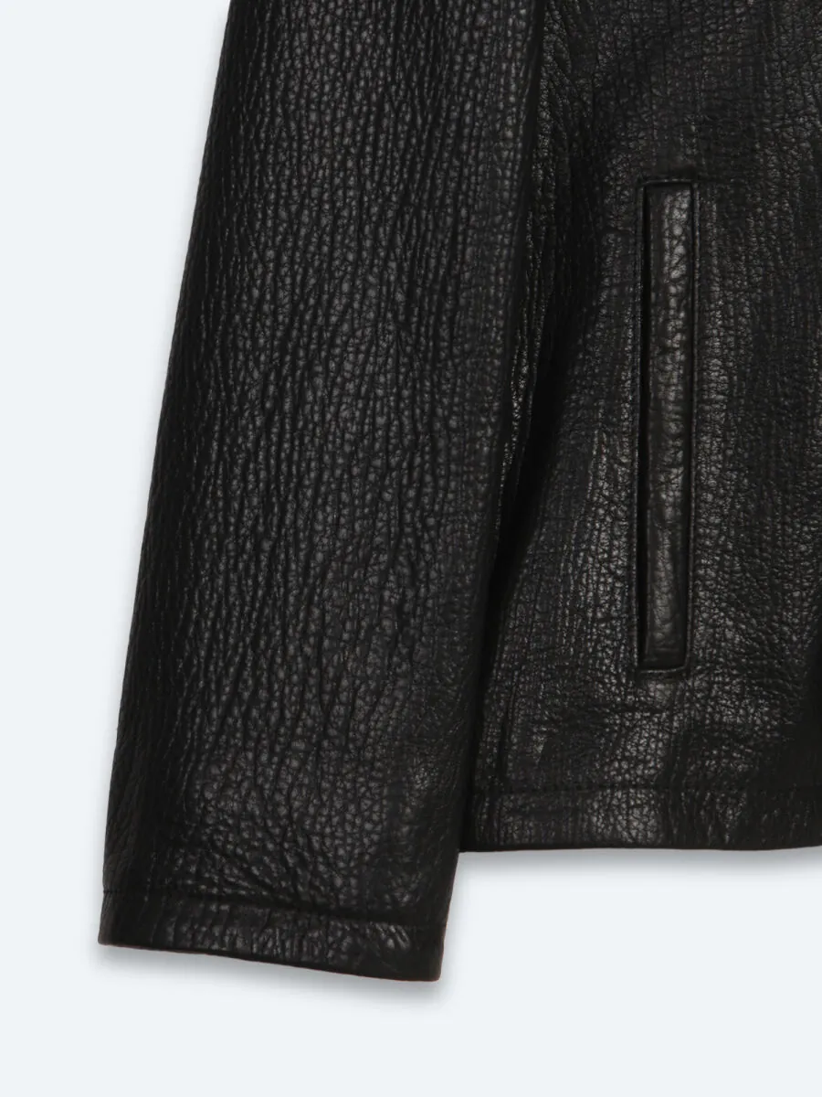 Siyah Regular Fit Gömlek Yaka Casual Deri Deri Mont - 11