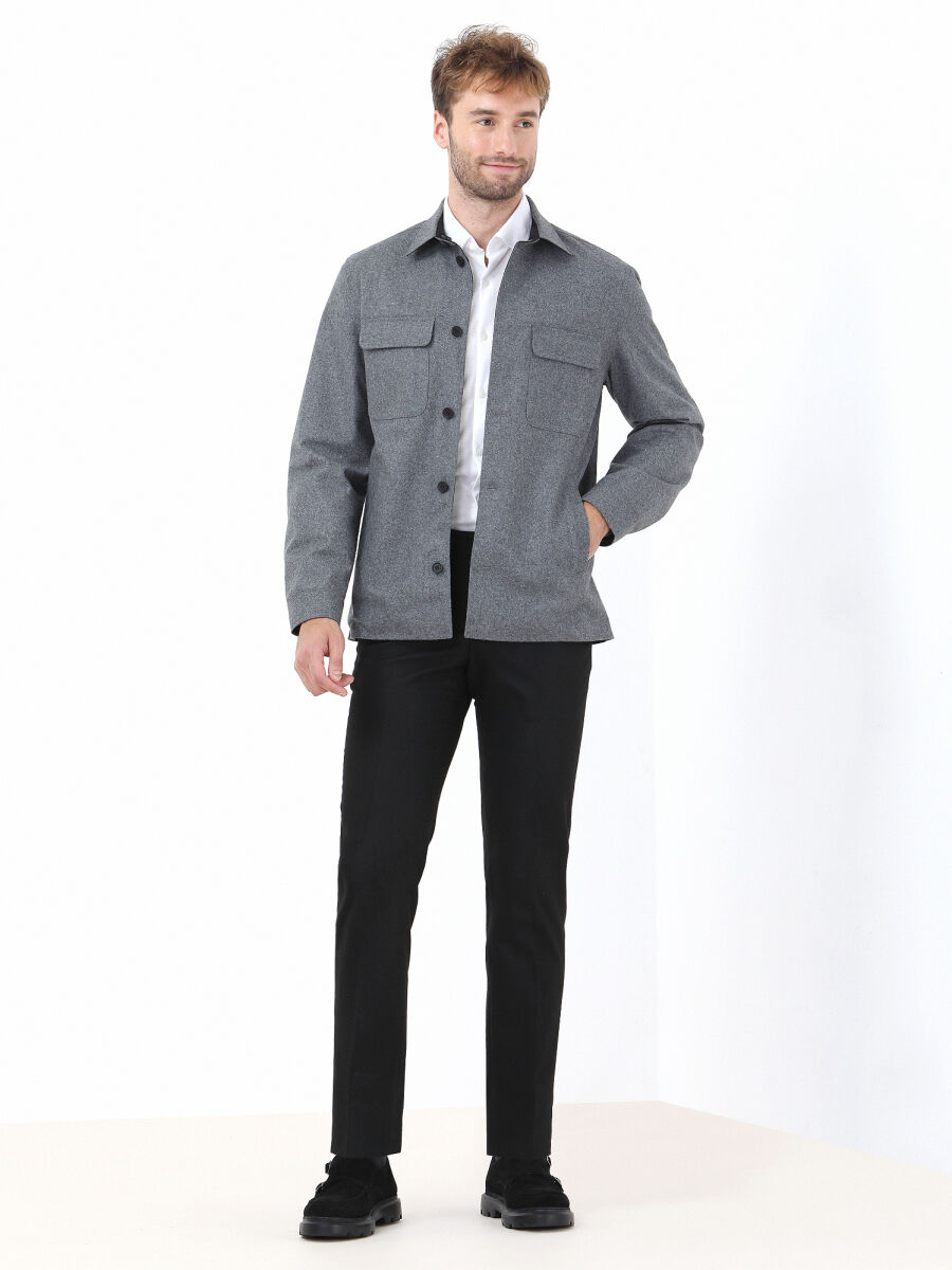 Siyah Regular Fit Gömlek Yaka Casual Dokuma Çift Taraflı Mont - 3