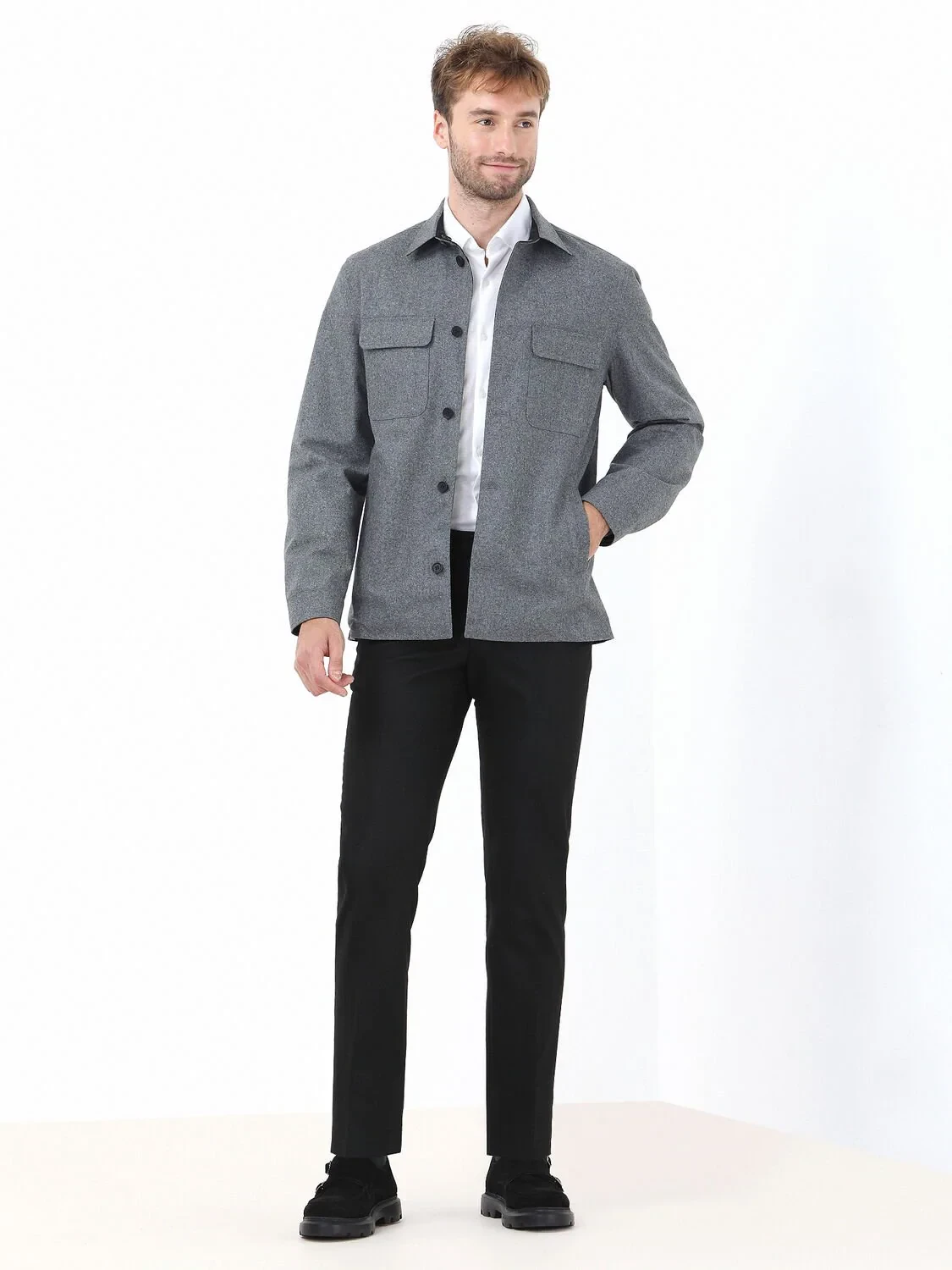 Siyah Regular Fit Gömlek Yaka Casual Dokuma Çift Taraflı Mont - 3