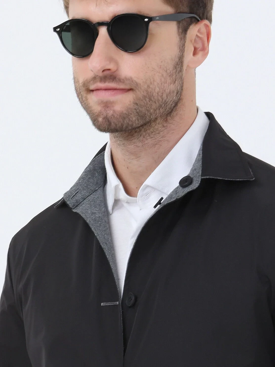 Siyah Regular Fit Gömlek Yaka Casual Dokuma Çift Taraflı Mont - 6