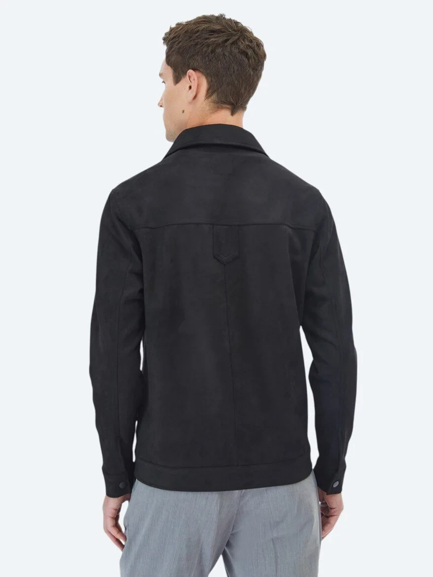 Siyah Regular Fit Gömlek Yaka Casual Dokuma Mont - 7