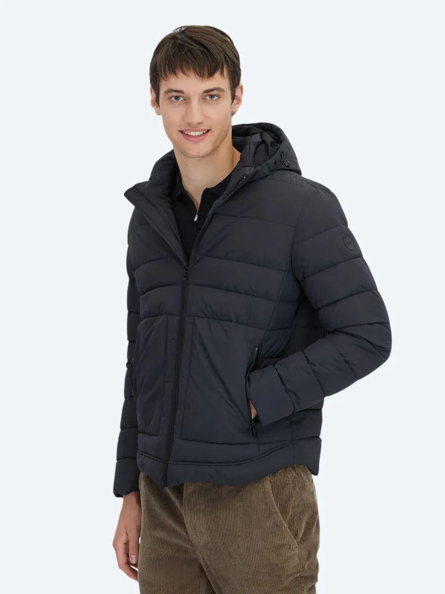 Siyah Regular Fit Gömlek Yaka Casual Dokuma Mont - 3