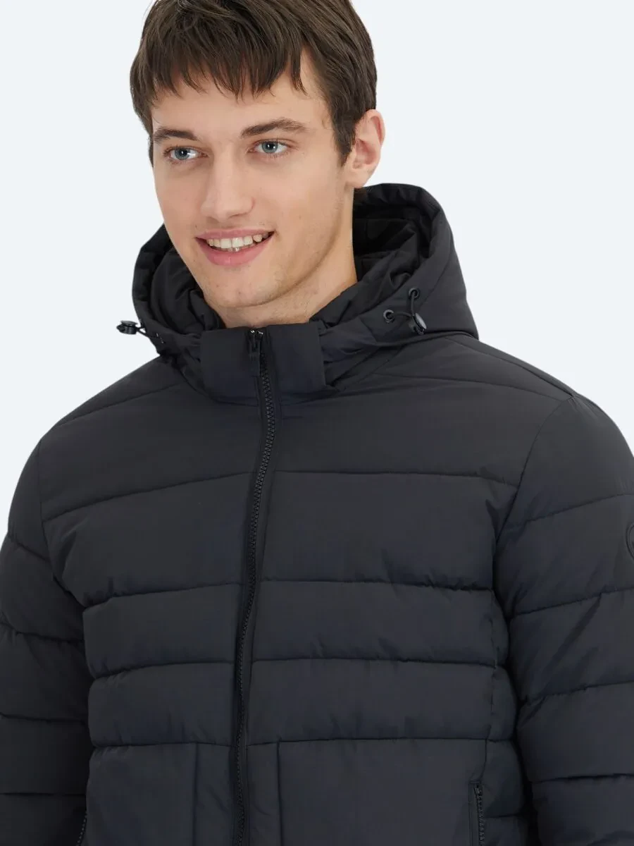 Siyah Regular Fit Gömlek Yaka Casual Dokuma Mont - 4