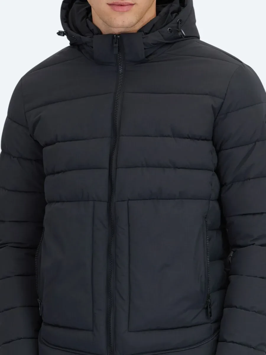 Siyah Regular Fit Gömlek Yaka Casual Dokuma Mont - 5
