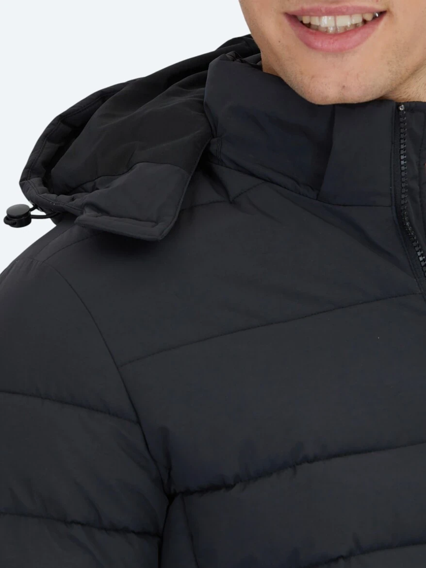 Siyah Regular Fit Gömlek Yaka Casual Dokuma Mont - 7