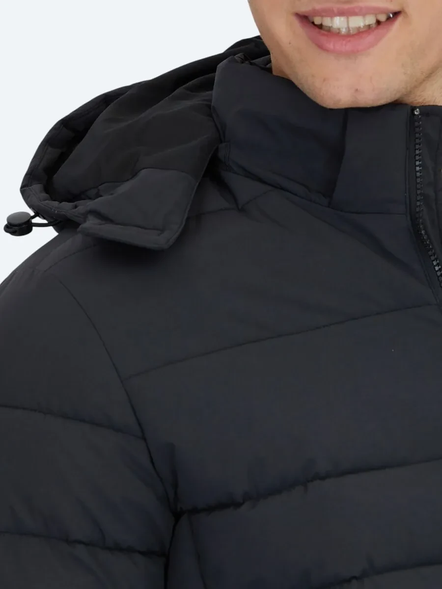 Siyah Regular Fit Gömlek Yaka Casual Dokuma Mont - 7