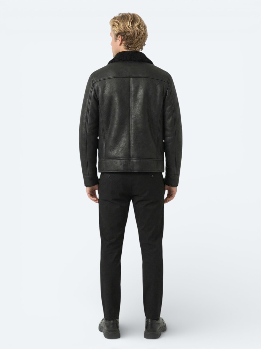 Siyah Regular Fit Gömlek Yaka Casual Dokuma Mont - 4