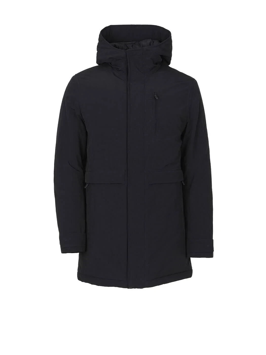 Siyah Regular Fit Kapüşonlu Casual Dokuma Kaban - 8