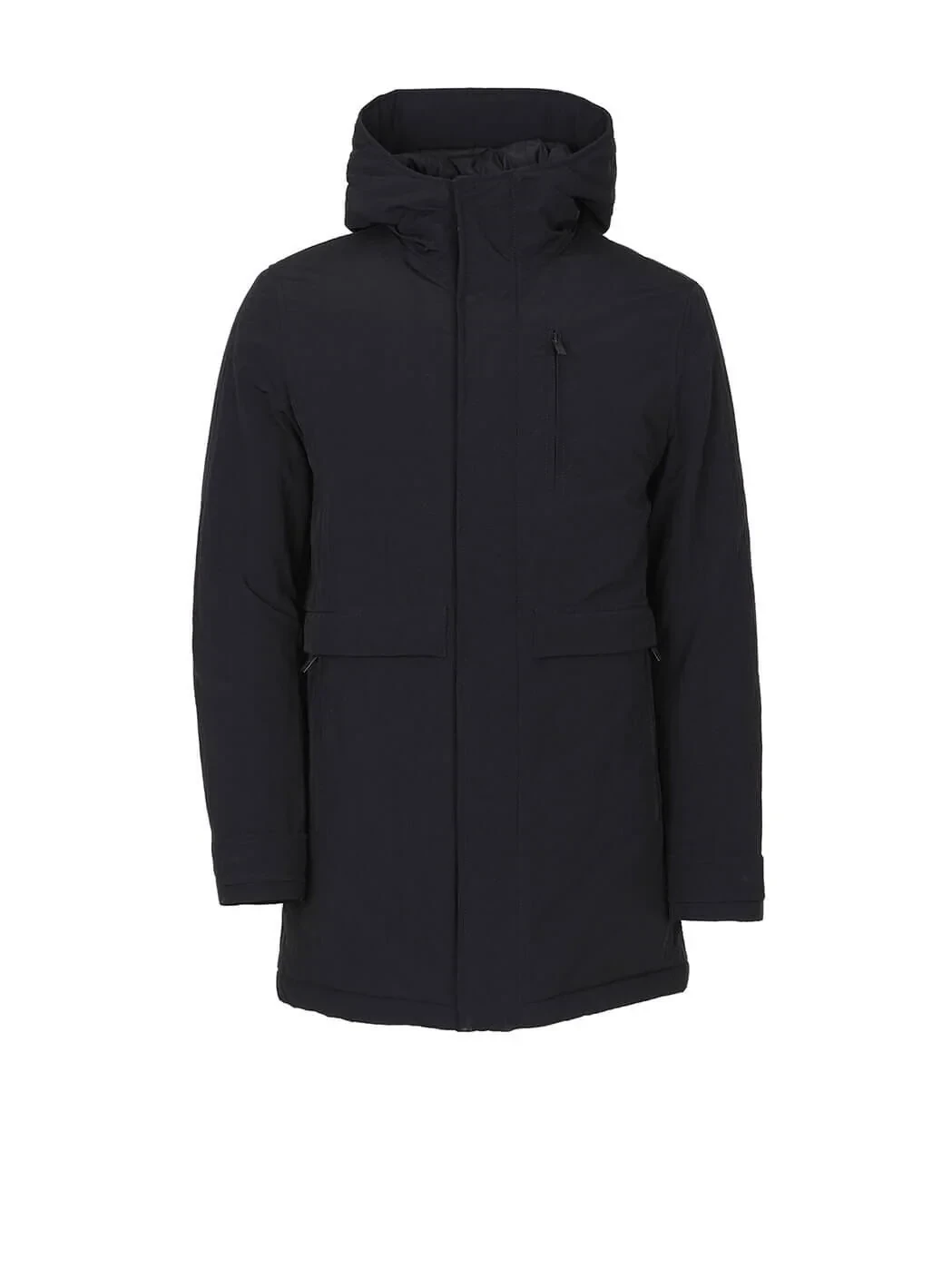 Siyah Regular Fit Kapüşonlu Casual Dokuma Kaban - 8