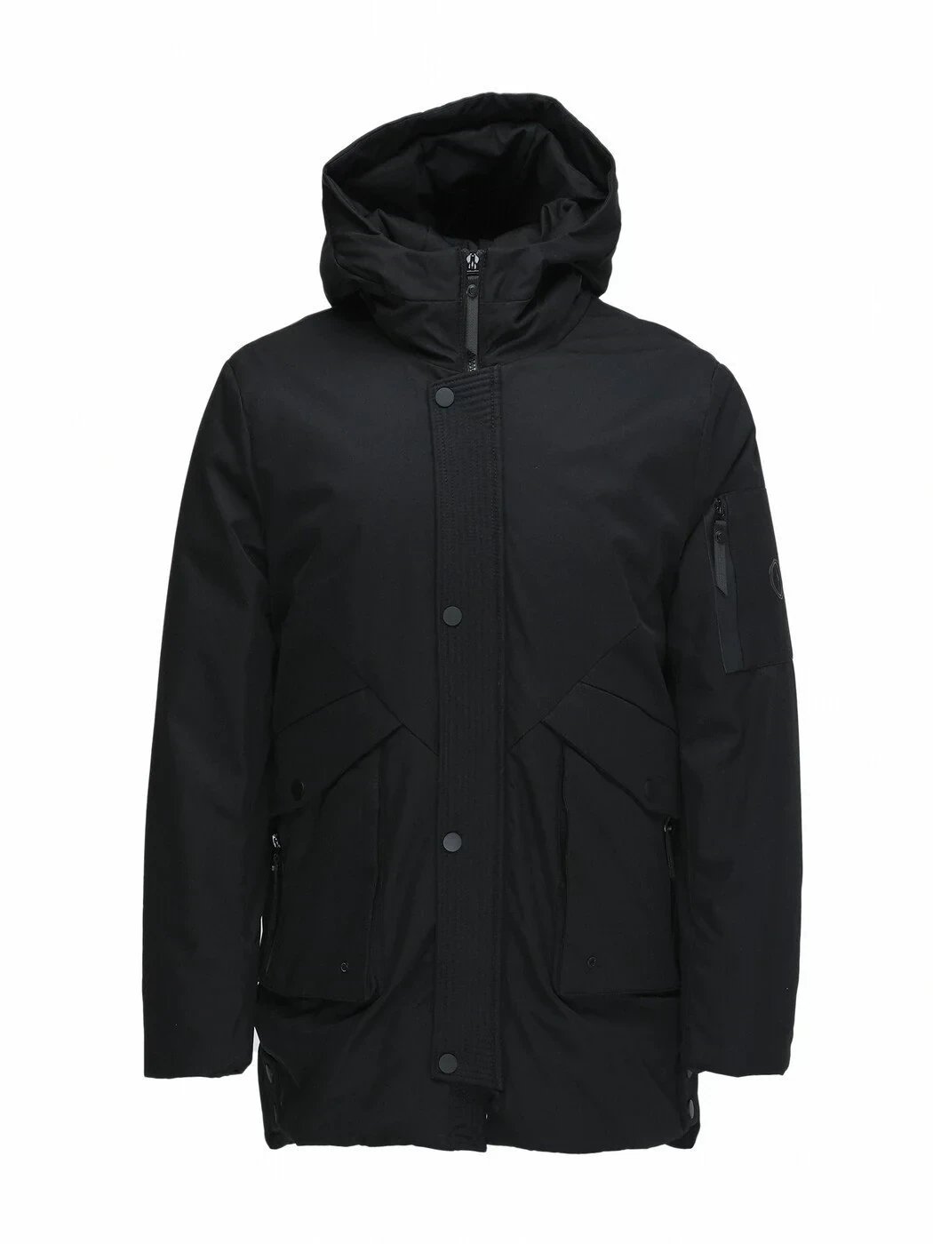 Siyah Regular Fit Kapüşonlu Casual Dokuma Kaban - 1