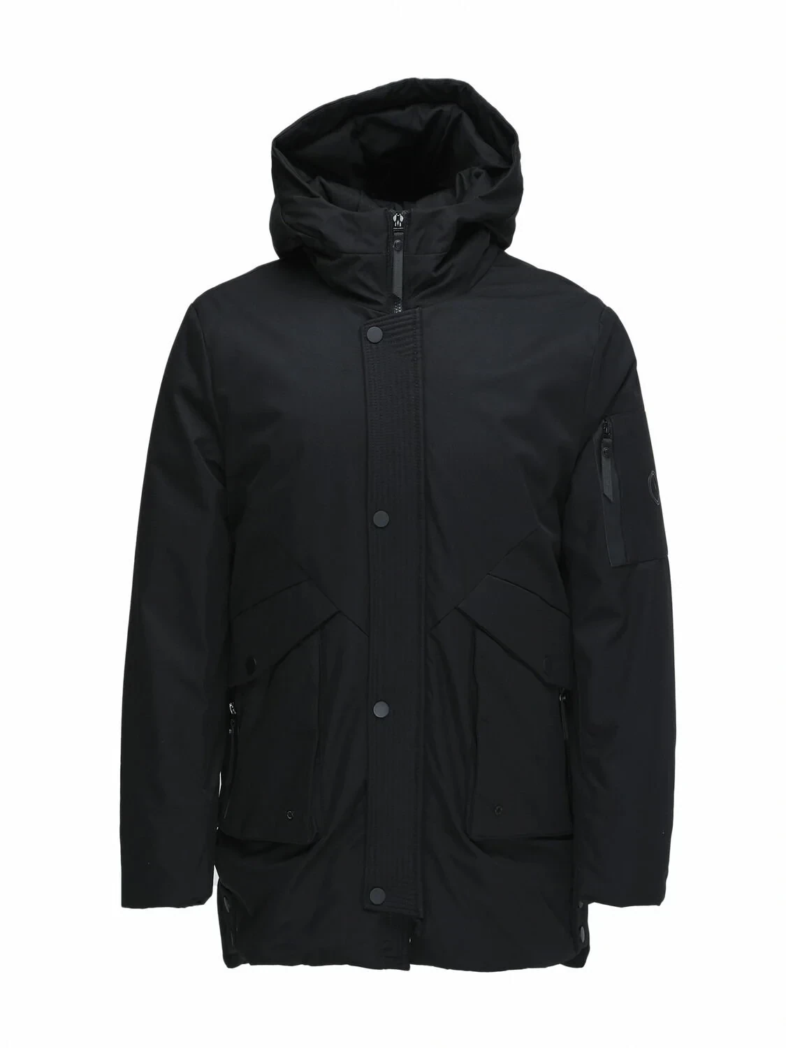 Siyah Regular Fit Kapüşonlu Casual Dokuma Kaban - 1