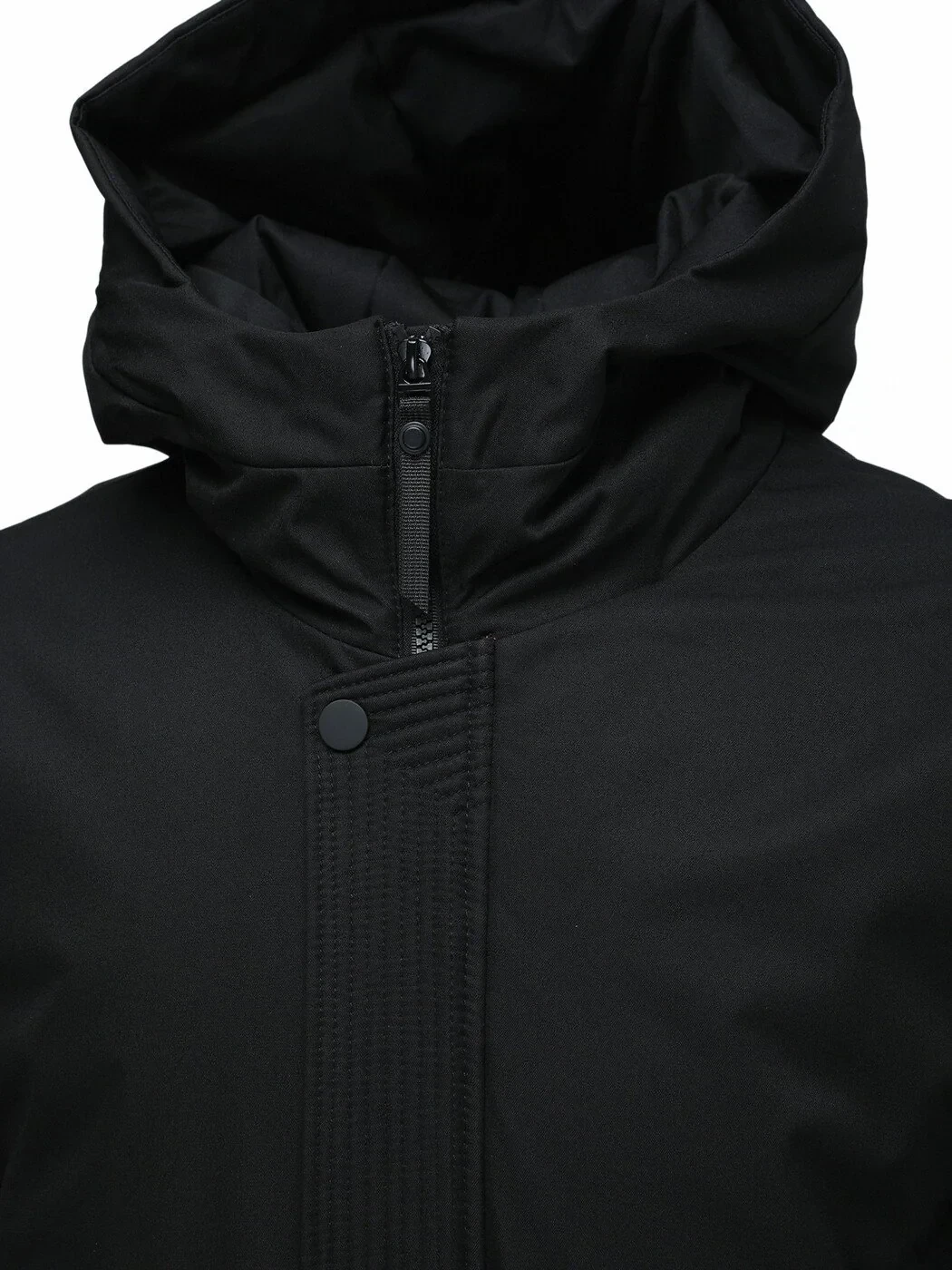 Siyah Regular Fit Kapüşonlu Casual Dokuma Kaban - 2