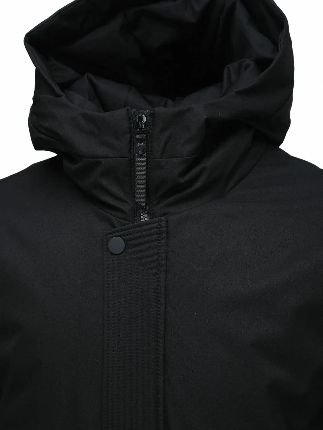 Siyah Regular Fit Kapüşonlu Casual Dokuma Kaban - 2