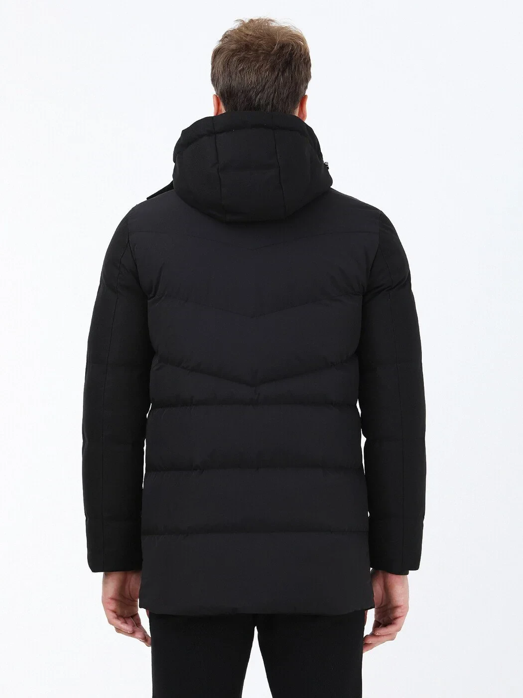 Siyah Regular Fit Kapüşonlu Casual Dokuma Kaban - 7