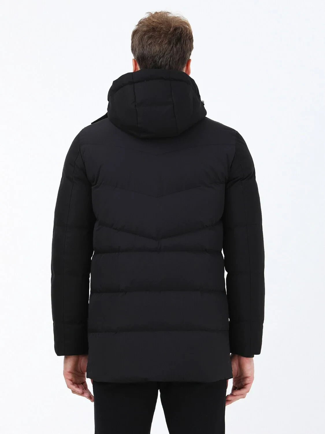 Siyah Regular Fit Kapüşonlu Casual Dokuma Kaban - 7