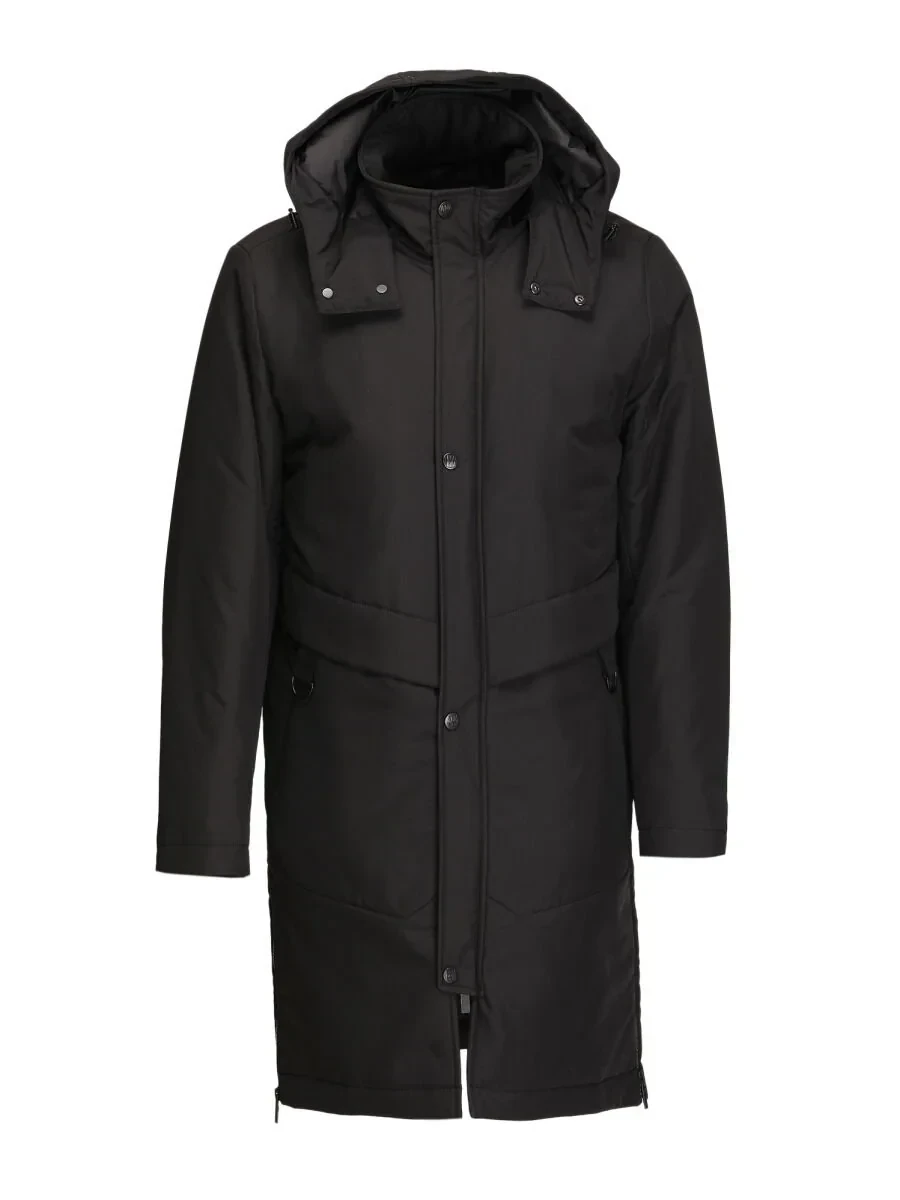 Siyah Regular Fit Kapüşonlu Casual Dokuma Kaban - 7