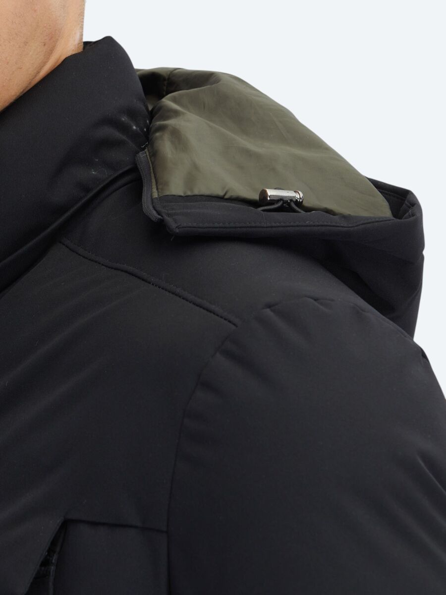 Siyah Regular Fit Kapüşonlu Casual Dokuma Kaban - 6