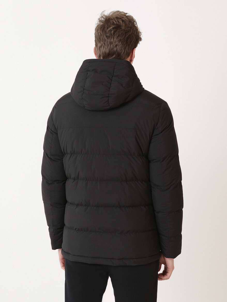 Siyah Regular Fit Kapüşonlu Casual Dokuma Mont - 5