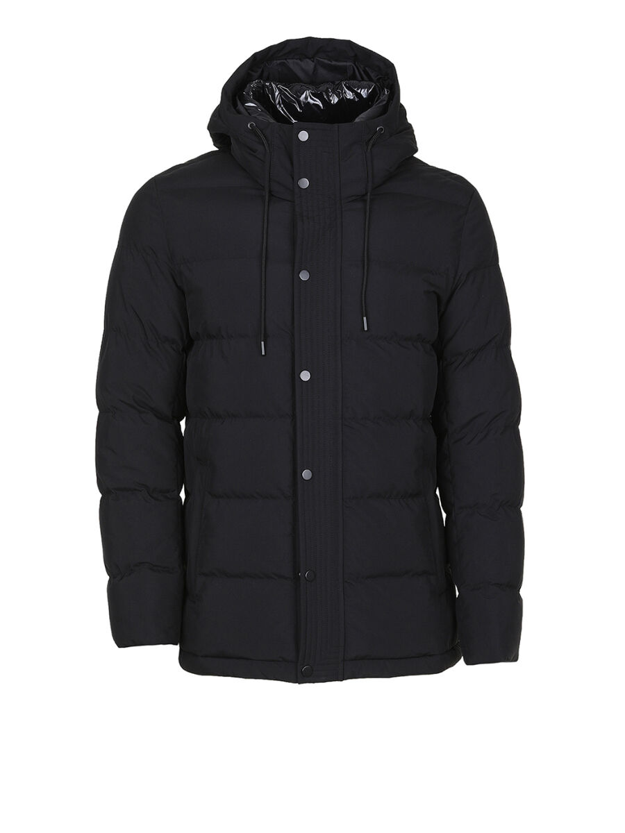 Siyah Regular Fit Kapüşonlu Casual Dokuma Mont - 6