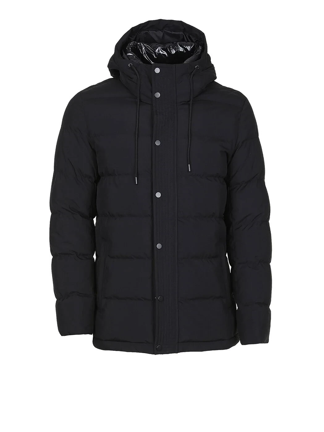 Siyah Regular Fit Kapüşonlu Casual Dokuma Mont - 6