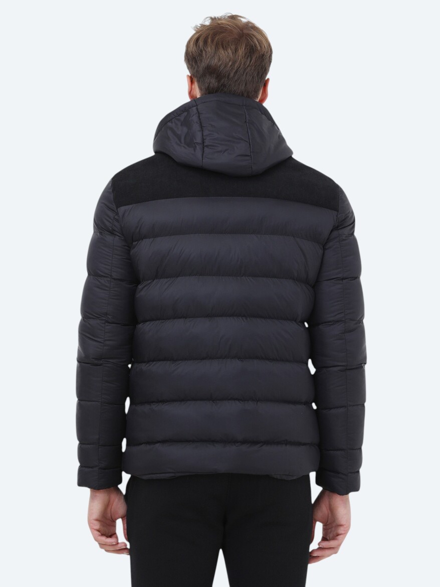Siyah Regular Fit Kapüşonlu Casual Dokuma Mont - 6