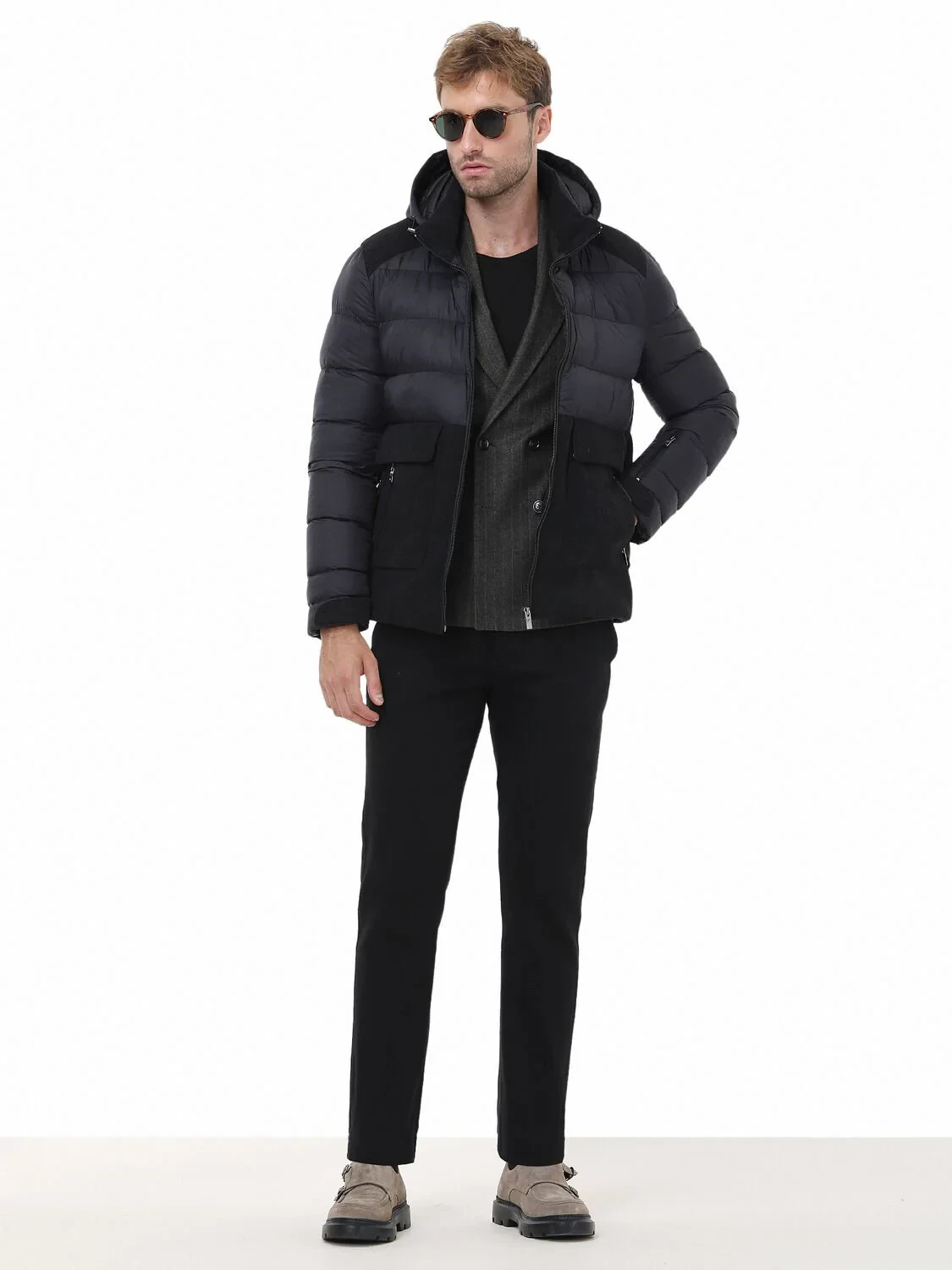 Siyah Regular Fit Kapüşonlu Casual Dokuma Mont - 3