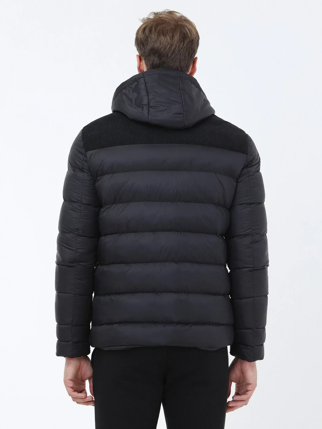 Siyah Regular Fit Kapüşonlu Casual Dokuma Mont - 6