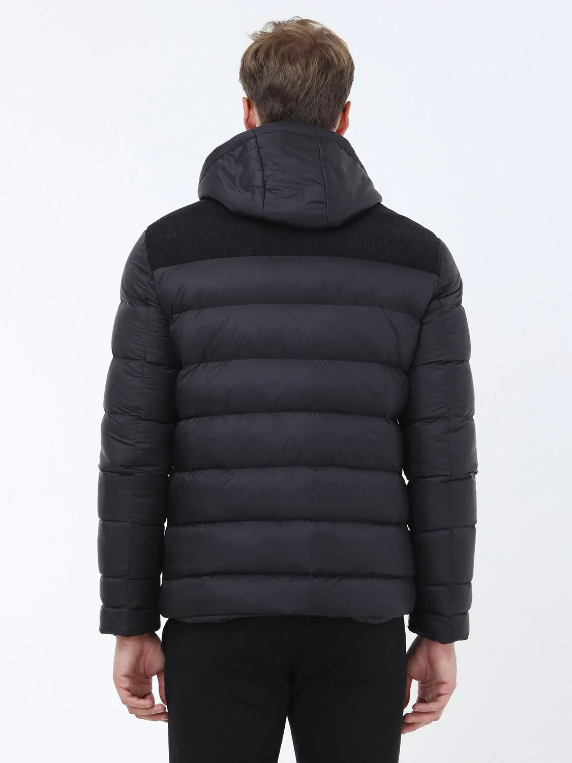Siyah Regular Fit Kapüşonlu Casual Dokuma Mont - 6