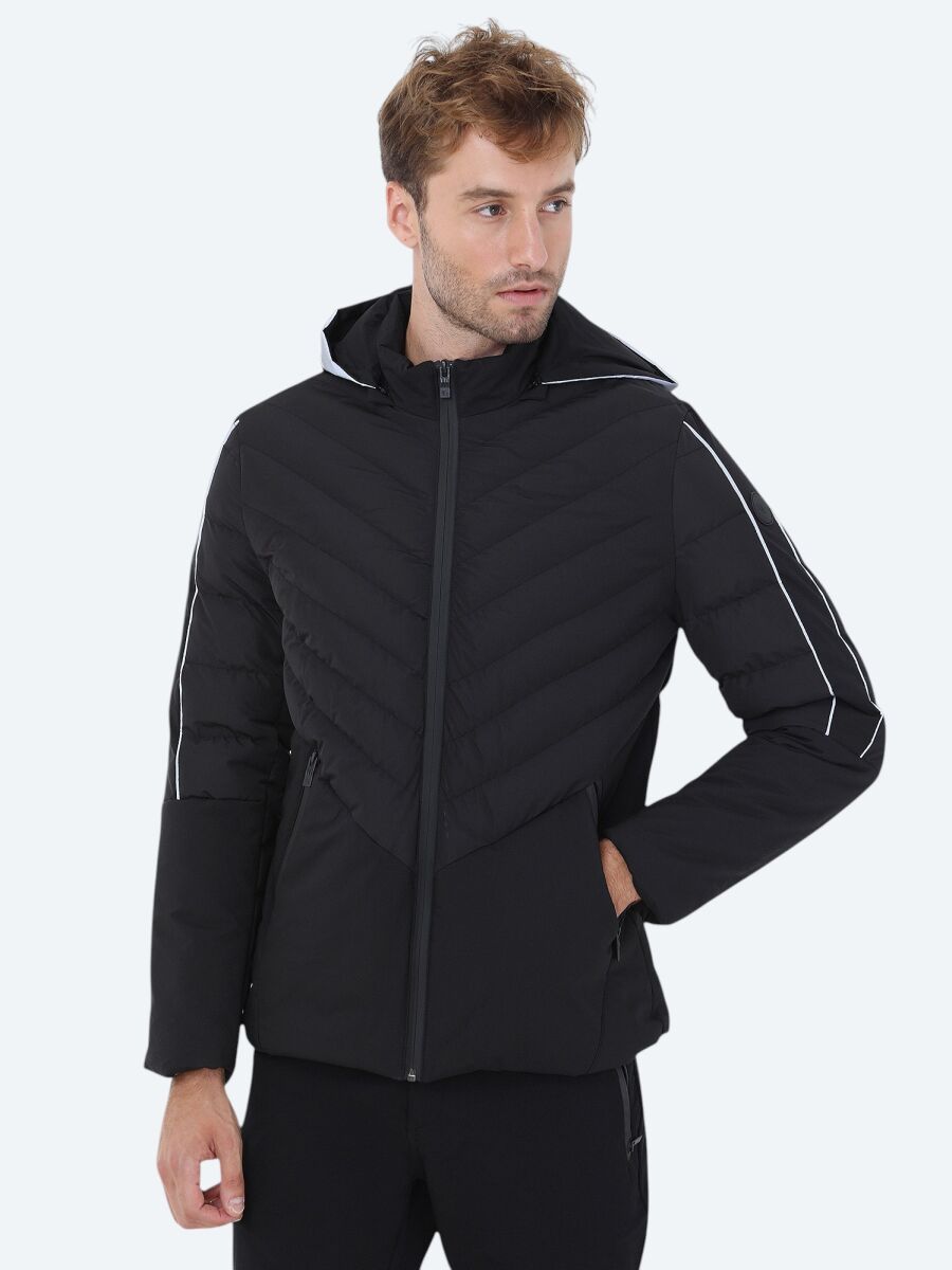 Siyah Regular Fit Kapüşonlu Casual Dokuma Mont - 1
