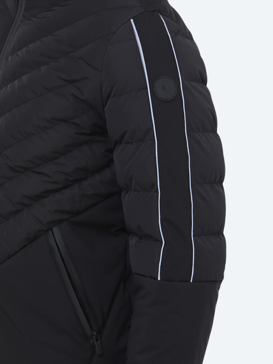 Siyah Regular Fit Kapüşonlu Casual Dokuma Mont - 4