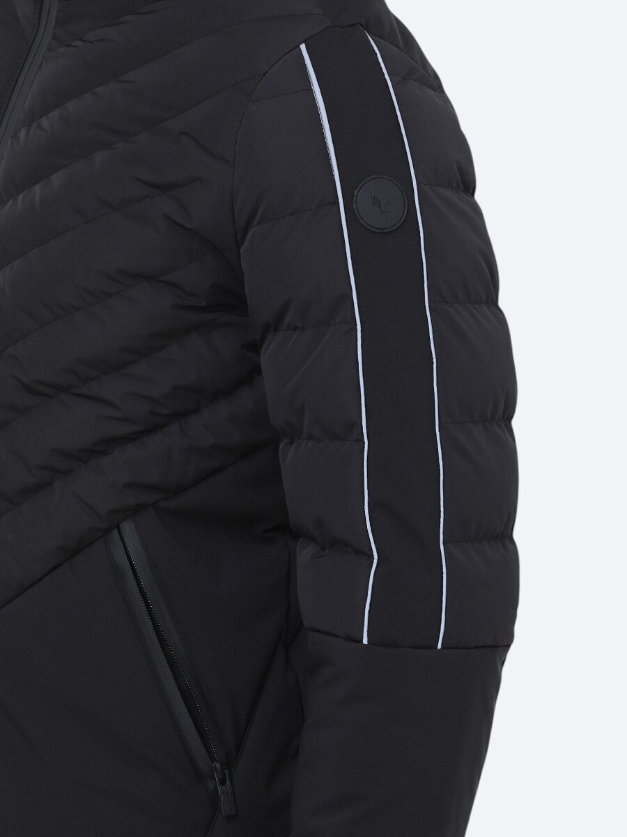 Siyah Regular Fit Kapüşonlu Casual Dokuma Mont - 4