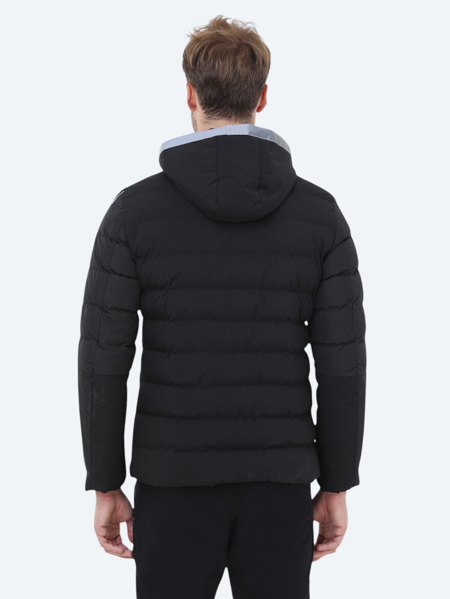 Siyah Regular Fit Kapüşonlu Casual Dokuma Mont - 5