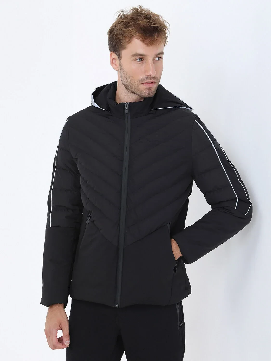 Siyah Regular Fit Kapüşonlu Casual Dokuma Mont - 1