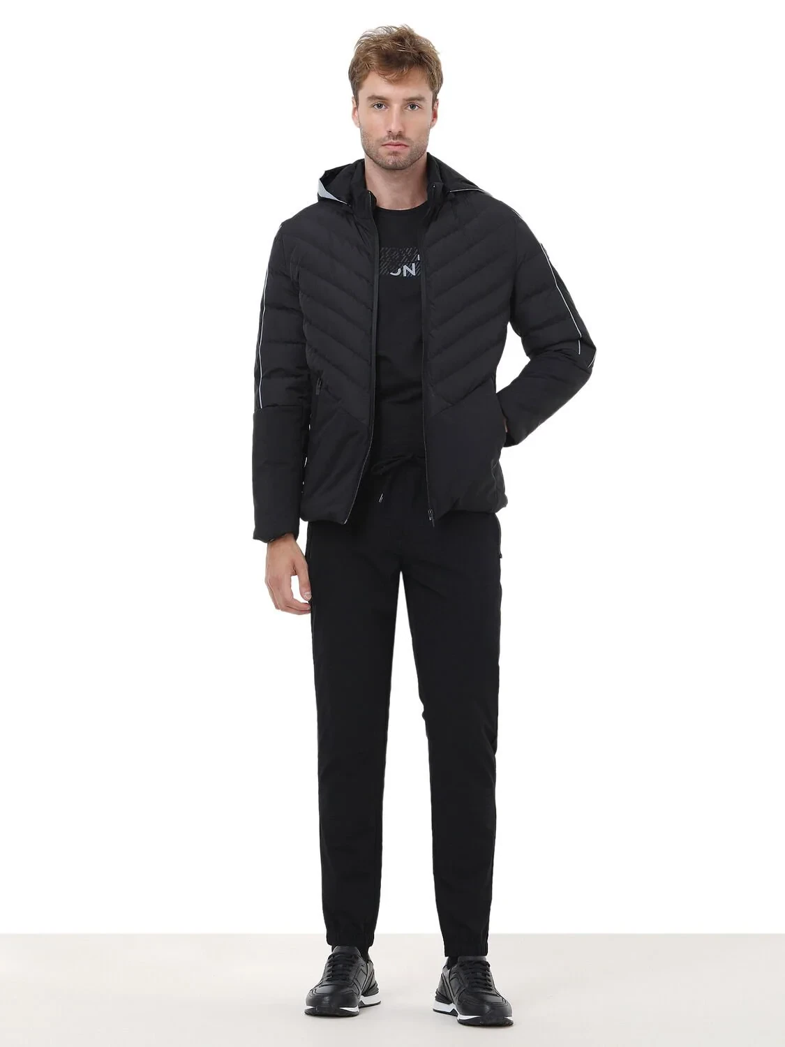 Siyah Regular Fit Kapüşonlu Casual Dokuma Mont - 2