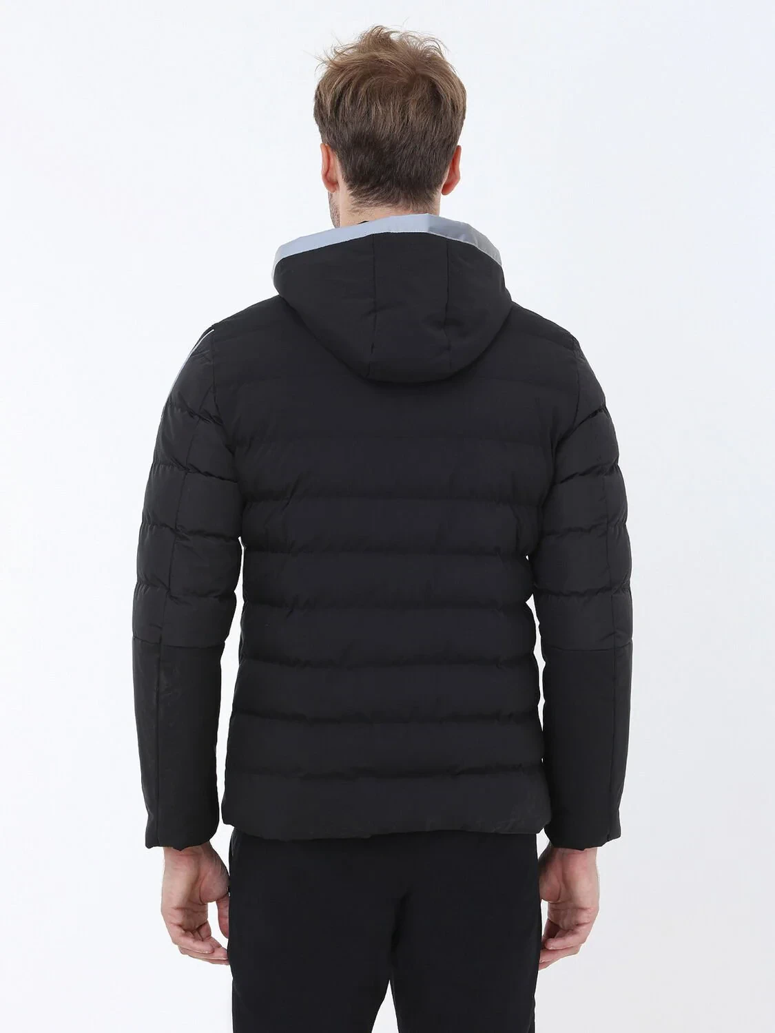 Siyah Regular Fit Kapüşonlu Casual Dokuma Mont - 5