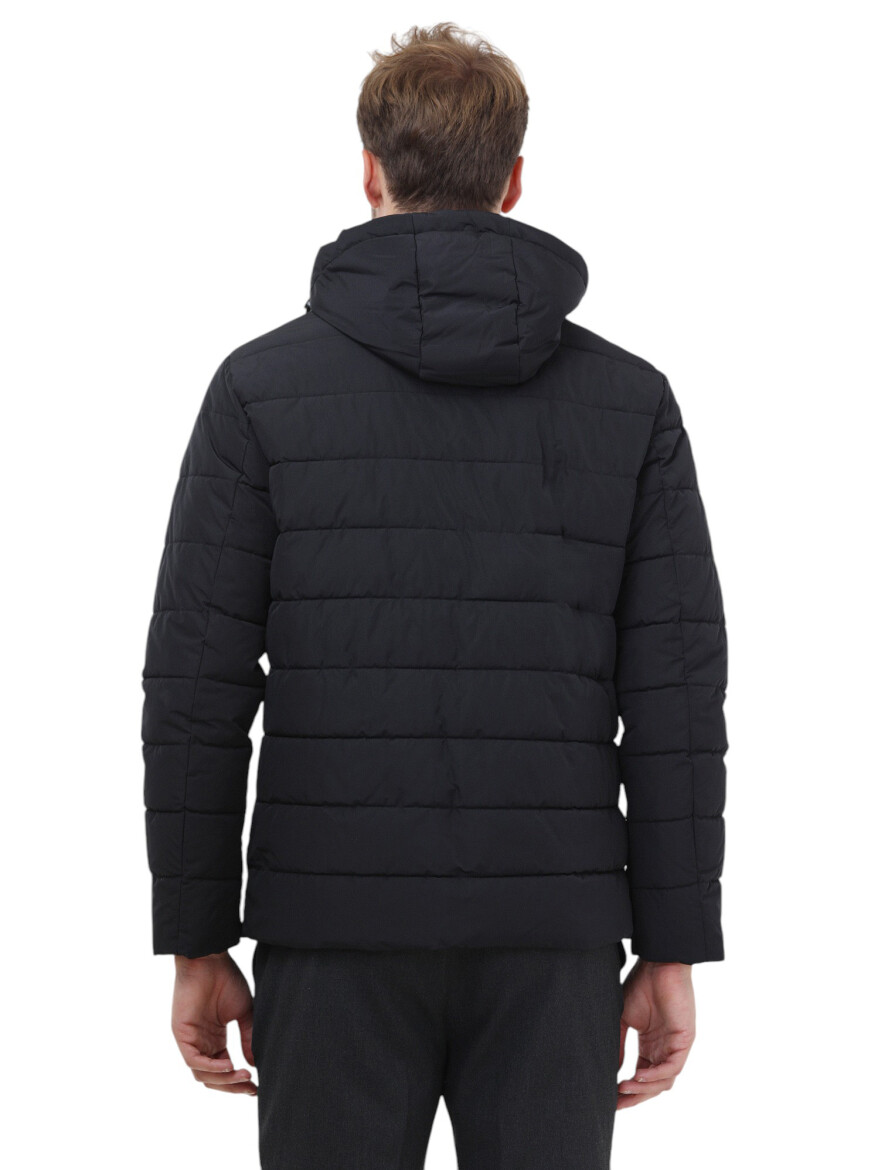 Siyah Regular Fit Kapüşonlu Casual Dokuma Mont - 5