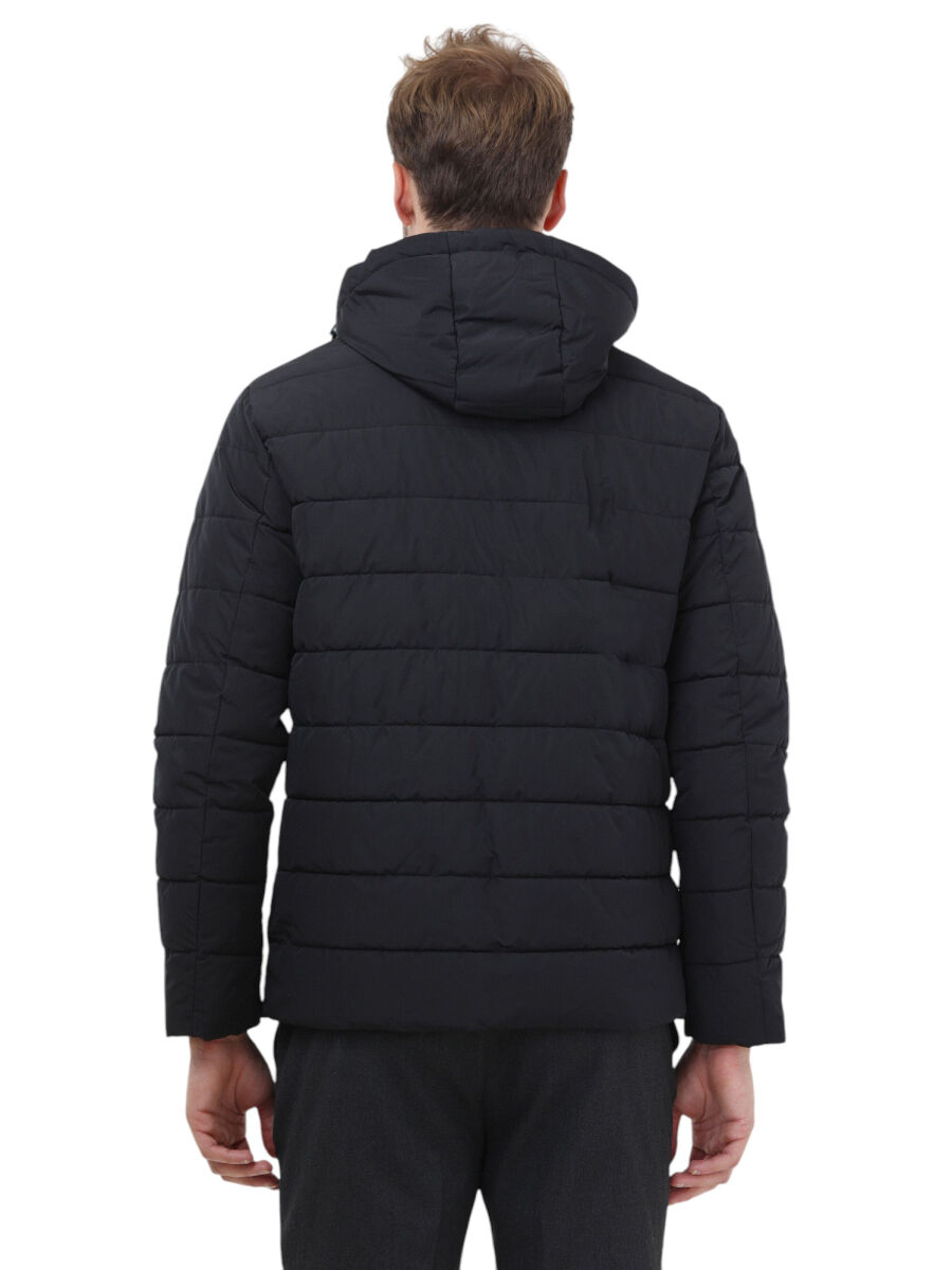 Siyah Regular Fit Kapüşonlu Casual Dokuma Mont - 5