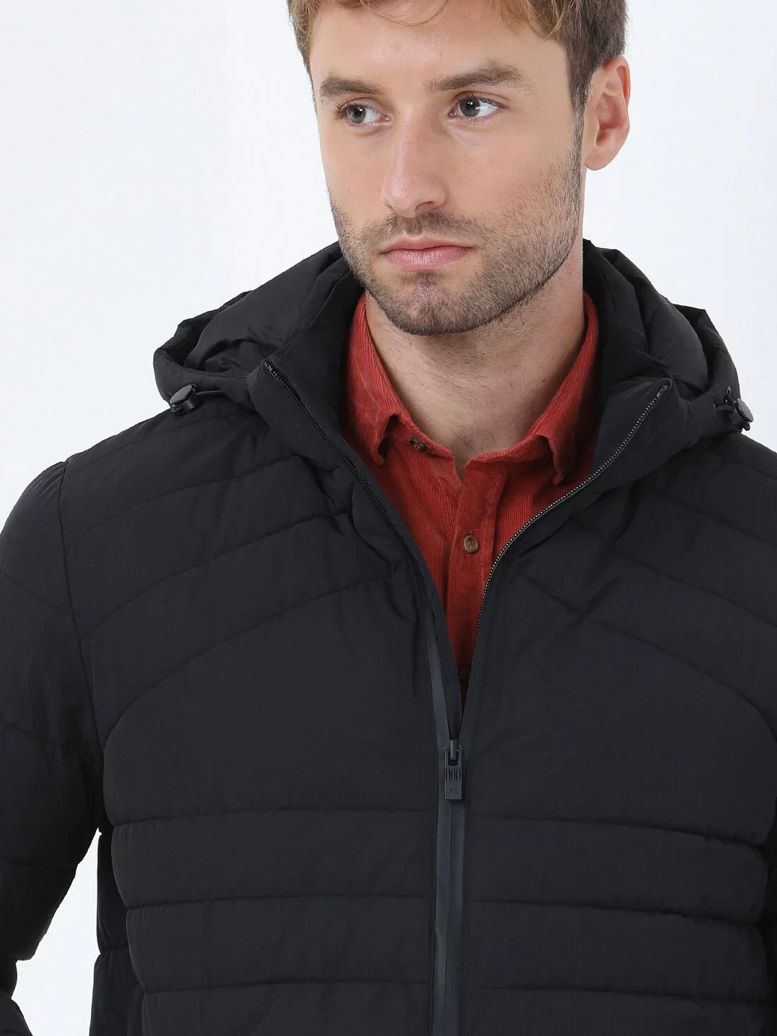 Siyah Regular Fit Kapüşonlu Casual Dokuma Mont - 3