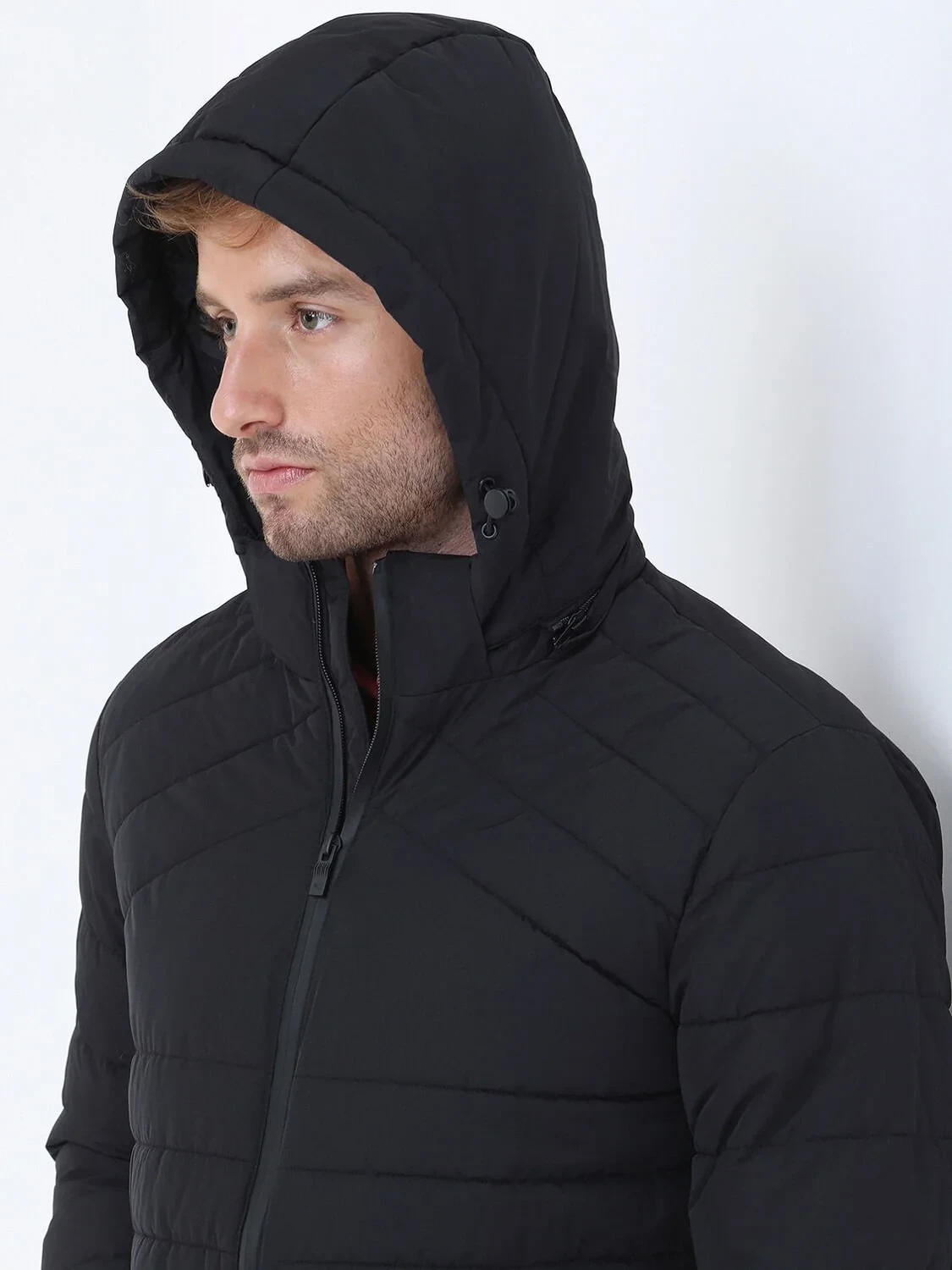 Siyah Regular Fit Kapüşonlu Casual Dokuma Mont - 4