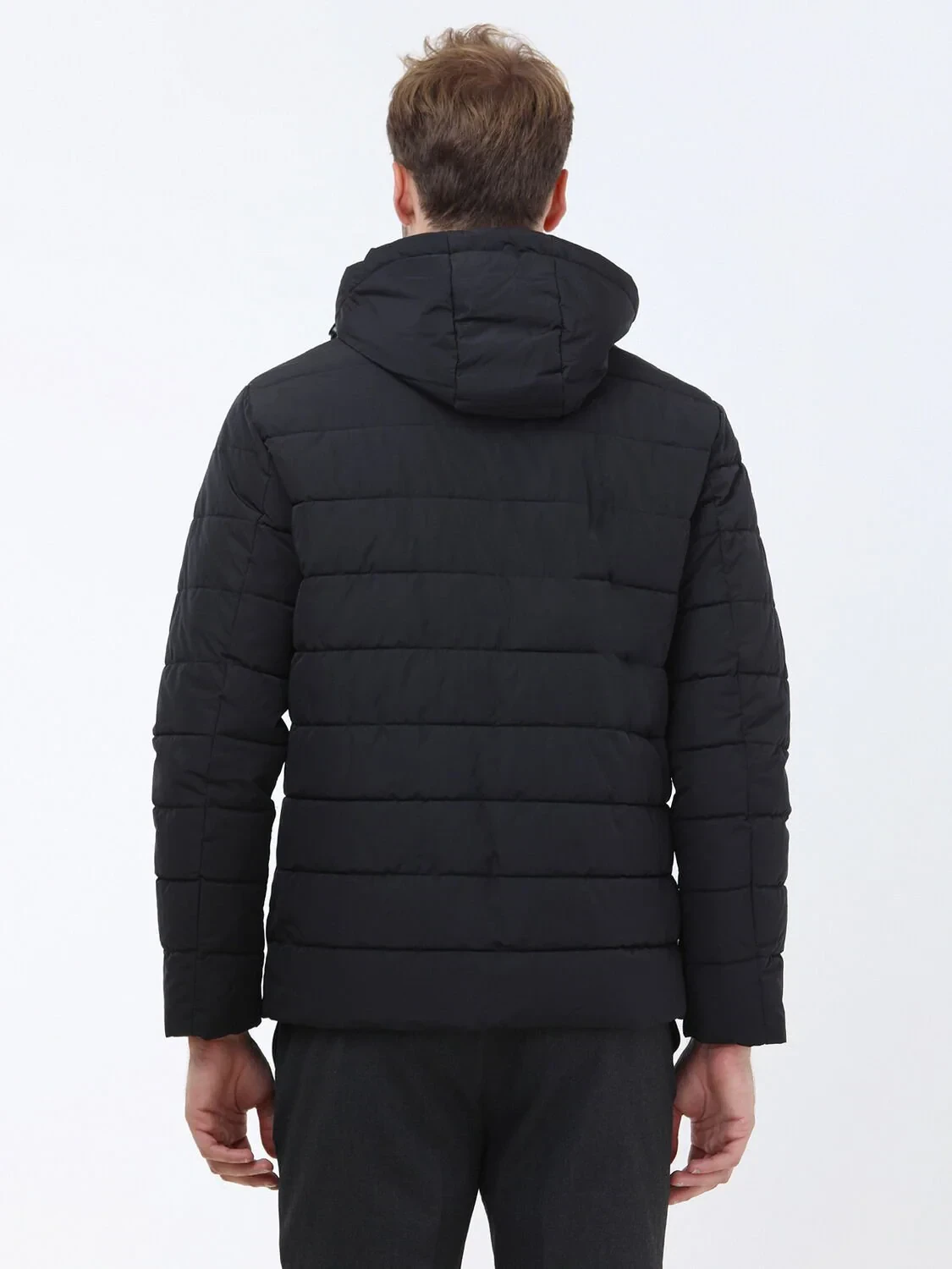 Siyah Regular Fit Kapüşonlu Casual Dokuma Mont - 5
