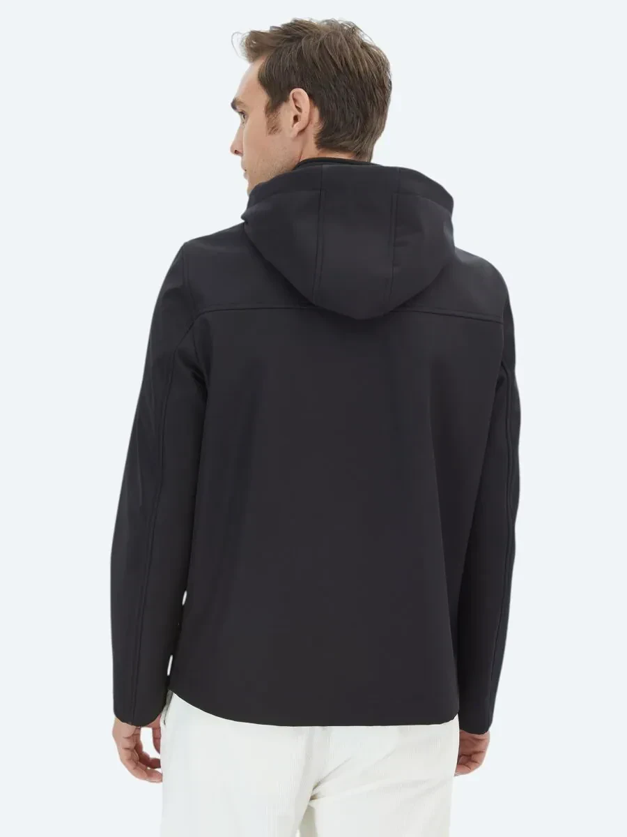 Siyah Regular Fit Kapüşonlu Casual Dokuma Mont - 7