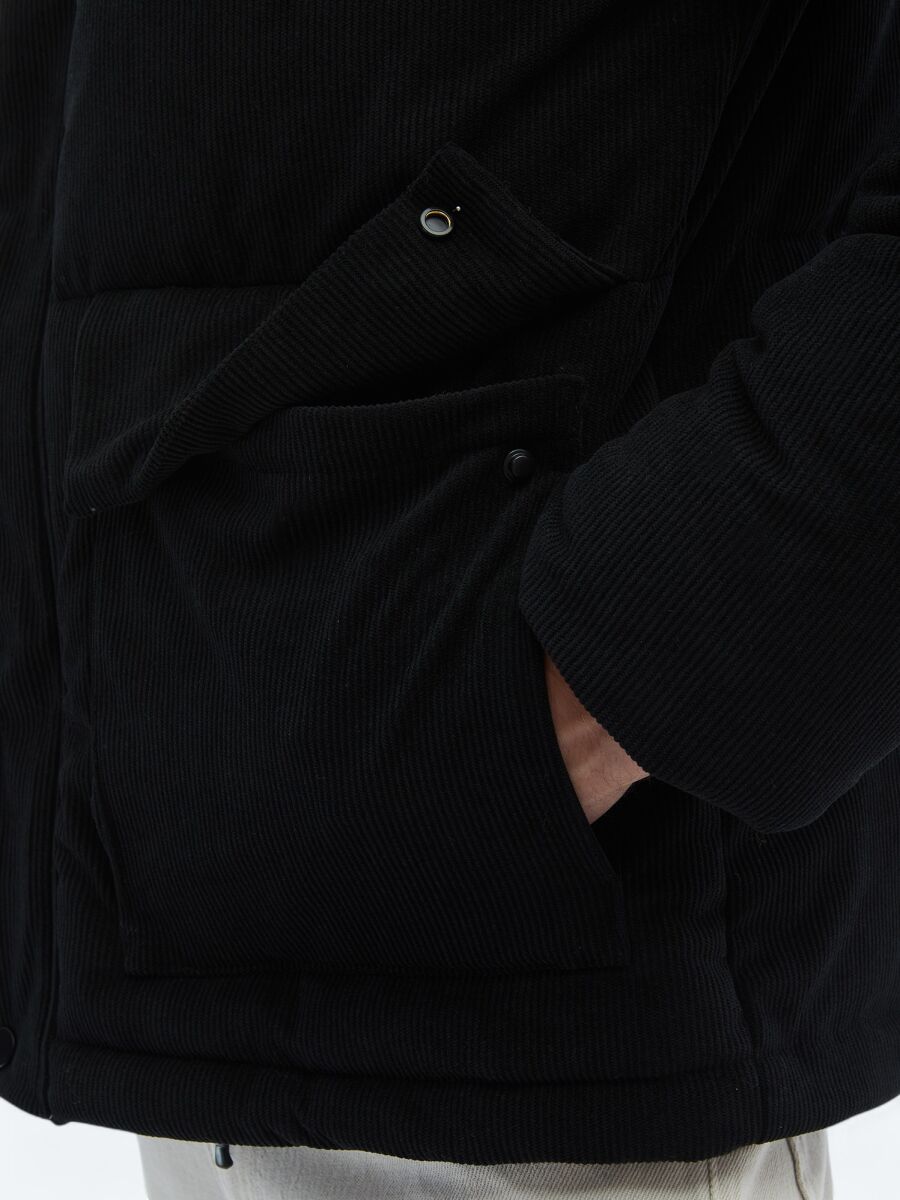 Siyah Regular Fit Kapüşonlu Casual Dokuma Mont - 9