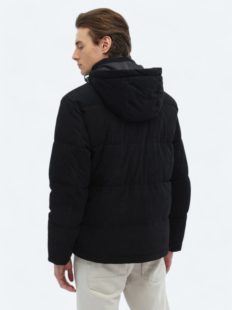 Siyah Regular Fit Kapüşonlu Casual Dokuma Mont - 10