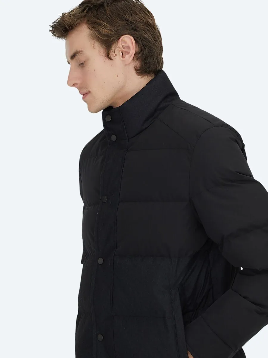 Siyah Regular Fit Kapüşonlu Casual Dokuma Mont - 4