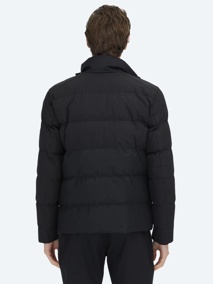 Siyah Regular Fit Kapüşonlu Casual Dokuma Mont - 6