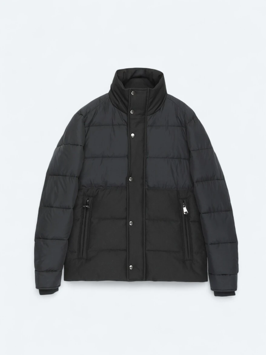 Siyah Regular Fit Kapüşonlu Casual Dokuma Mont - 7