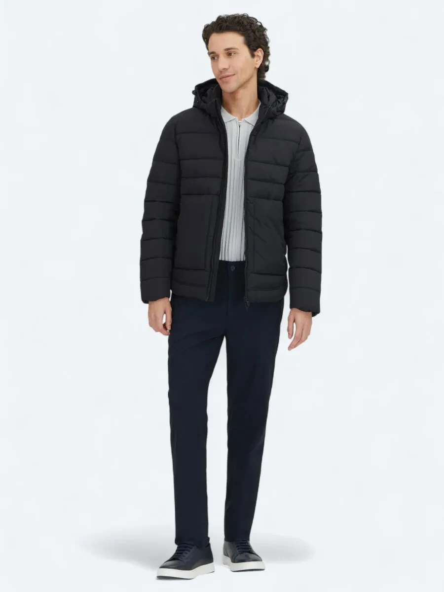 Siyah Regular Fit Kapüşonlu Casual Dokuma Mont - 2