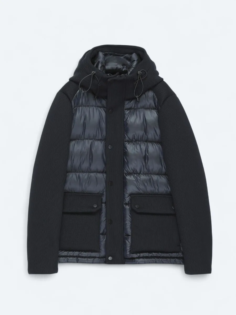 Siyah Regular Fit Kapüşonlu Casual Dokuma Mont - 1